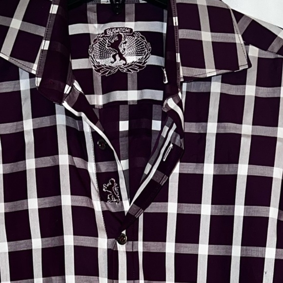 Bugatchi Shaped Fit Buttonup Graph Plaid Dress Shirt Embroidered Logo Sz M - Picture 11 of 14